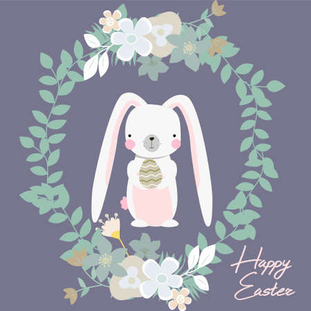 vector cartoon style easter bunny greeting card illustrationのイラスト素材