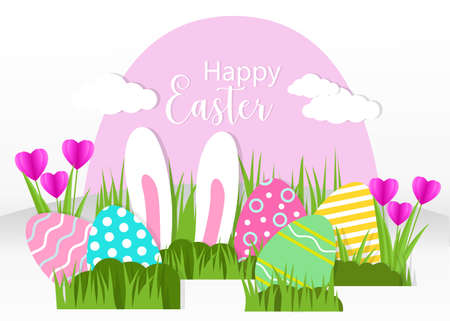 Happy Easter greeting card. A realistic vector image that simulates paper.のイラスト素材