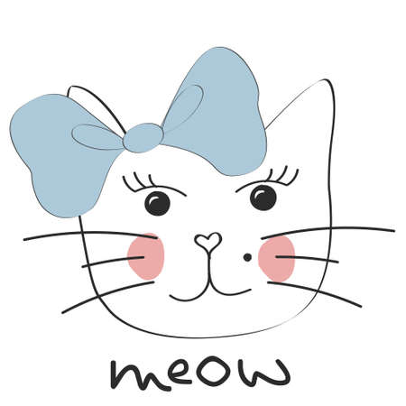 Cute cat. Little kitty with bow. Meow sloganのイラスト素材