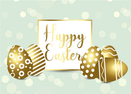 Easter composition with realistic glossy eggs with different patternsのイラスト素材