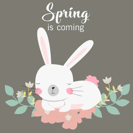 Vector cartoon style easter bunny greeting card illustrationのイラスト素材