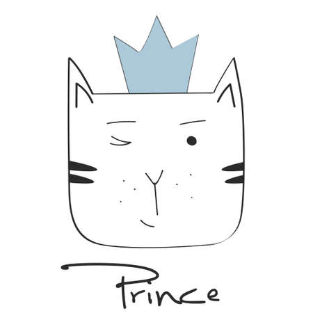 Cat with crown for apperel vector print. Cats rule the World. For t-shirt or other uses,T-shirt graphics textile graphicのイラスト素材