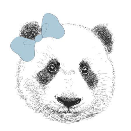 Hand drawn panda with bowのイラスト素材