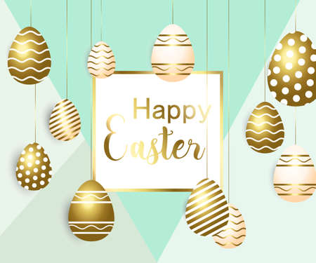 Happy Easter template with gold ribbon and eggsのイラスト素材