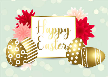 Easter composition with realistic glossy eggs with different patternsのイラスト素材