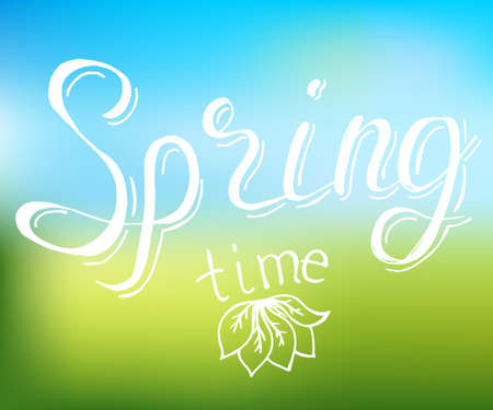 Its Spring Time. Hand-lettering typographic design on nature backgroundのイラスト素材