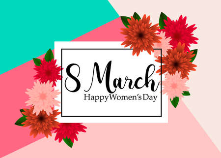 8 March with Geometric Cristal. Happy Mothers Day. Paper Cut Floral Greeting cardのイラスト素材