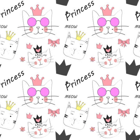 seamless colorful cat pattern vector illustrationのイラスト素材