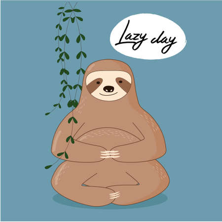 Cute sloth with garland. Vector illustration. Fun posterの写真素材