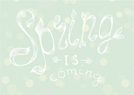 Hello Spring. Beautiful spring background with bokeh and handwritten text.のイラスト素材