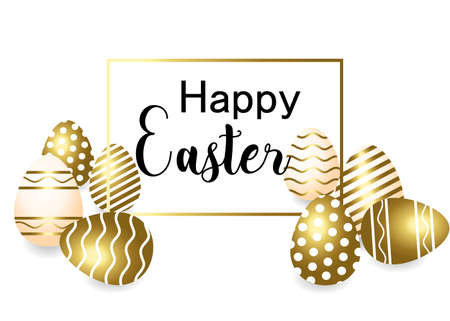 Easter Frame design with gold lettering and gold easter egg patterns. Vector illustrationのイラスト素材