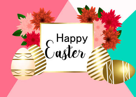 Happy Easter background template with beautiful camomiles and eggs. Happy Easterのイラスト素材