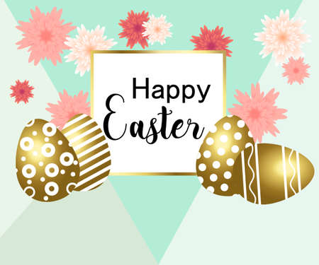 Happy Easter background template with beautiful camomiles and eggs. Happy Easterのイラスト素材