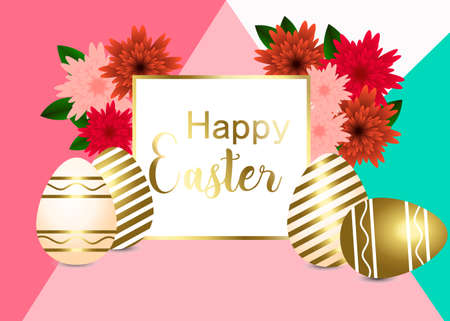 Easter composition with realistic glossy eggs with different patterns, cookies in the shape of eggのイラスト素材