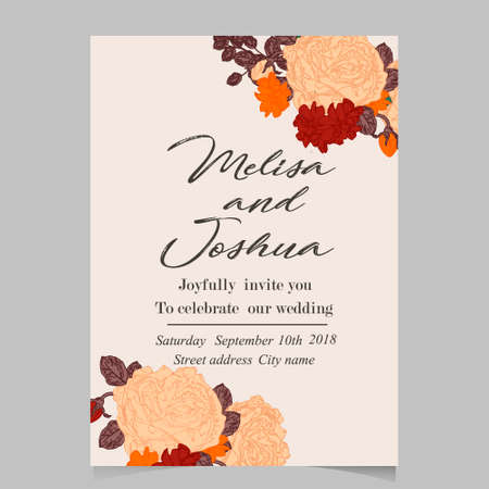 Greeting card with roses, watercolor, can be used as invitation card for weddingのイラスト素材