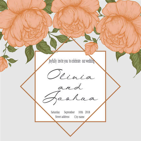 Vector wedding invite invitation save the date floral card design. Green fern, forest leaves herbs, greenery plant mixのイラスト素材