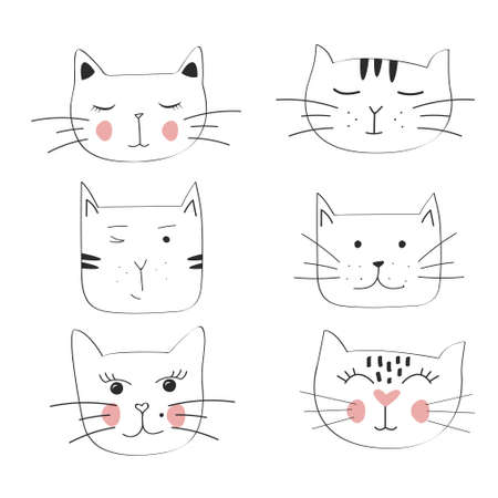 Cat set vector illustration cute hand drawnのイラスト素材