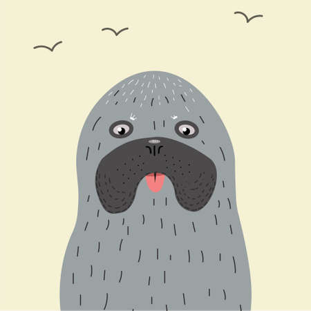 true seal or earless spotted seal - vector hand drawing illustrationのイラスト素材