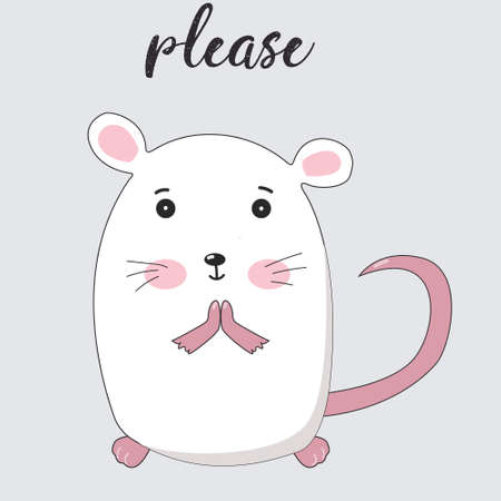 cute little mouse vector illustration please whiteのイラスト素材