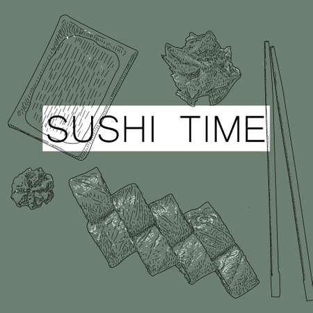 Concept design of the invitation sushi restaurant. Vector illustration textureのイラスト素材