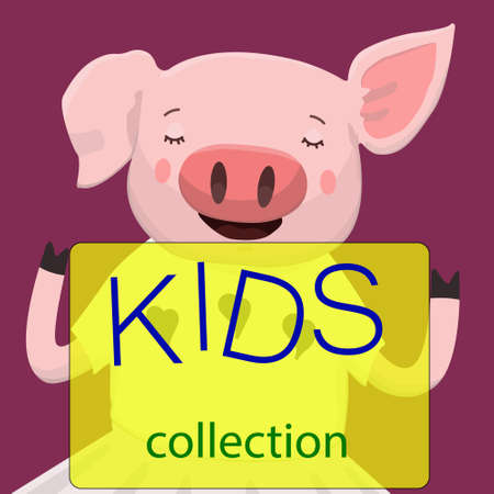Cute pig cartoon kids collection illustration vectorのイラスト素材