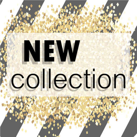 New collection. Gold paint in black square. Brush strokes for the background of poster illustrationのイラスト素材