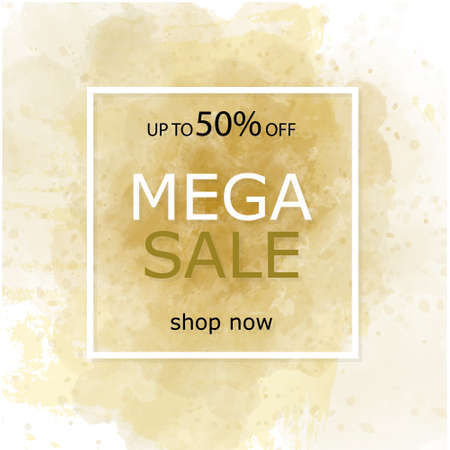 Sale sign over art brush stroke paint abstract texture background vector illustration. Perfect watercolor design for a shop and sale banners.のイラスト素材