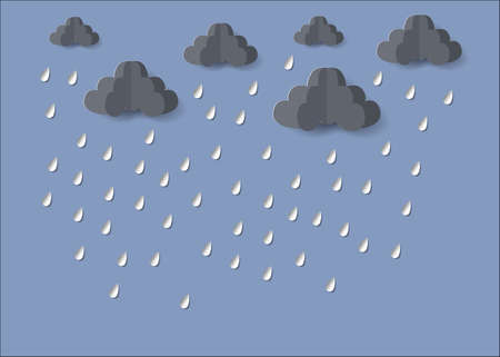 illustration of Cloud and rain on dark background. heavy rain, rainy season, paper cut and craft style. vector, illustration.のイラスト素材