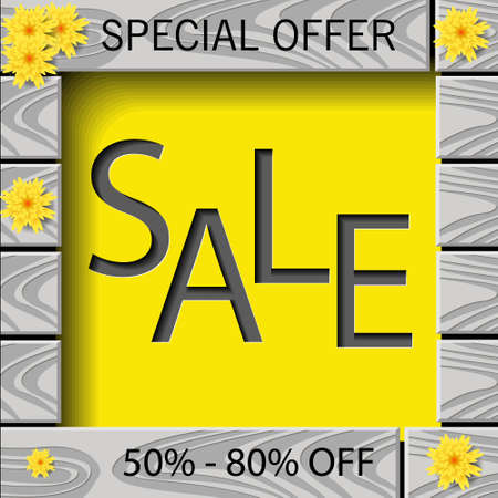 Summer Sale Wooden Board vector illustration flowersのイラスト素材