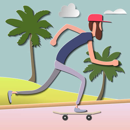 Skateboarder vector illustration paper cut illustration natureのイラスト素材
