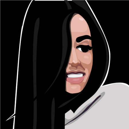 portrait of beautiful woman face straight and profile vector illustrationのイラスト素材