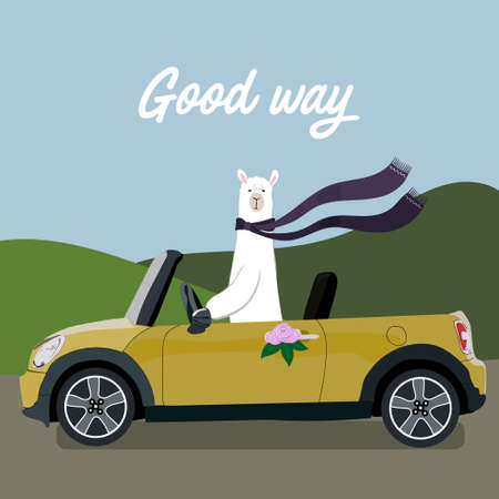 Cute Lamas with mountains and cactus in vector. Perfect for posters, stickers, greeting cards, notebooksのイラスト素材