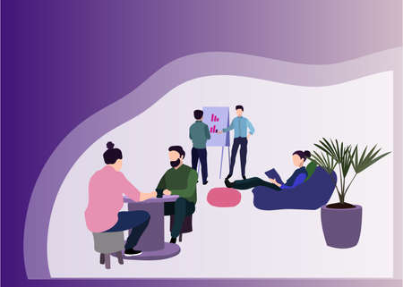 People In Creative Office Co-working Center University Campus Modern Workplace Interior Flat Vectorのイラスト素材