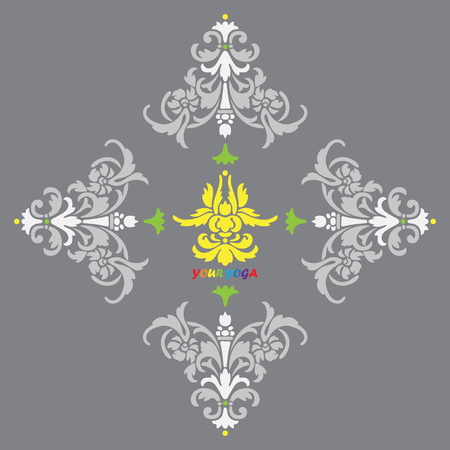 Conceptual floral ornament.  Stylized lotus pose -padmasana. Yoga banner icon on grey background.のイラスト素材