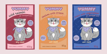 set of cat food packagingのイラスト素材