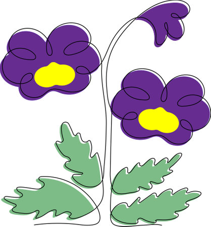 Pansies drawn by one lineのイラスト素材