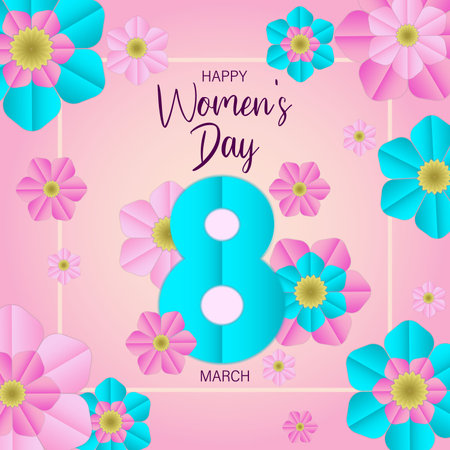 Postcard for March 8 in paper style with flowersのイラスト素材