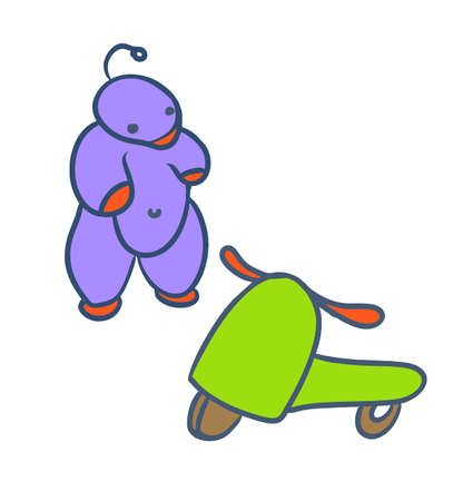 Toy for children. Green scooter, purple robot Isolatedのイラスト素材