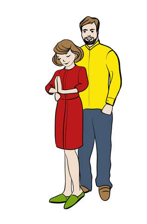 Mom and dad stand isolated on whiteのイラスト素材