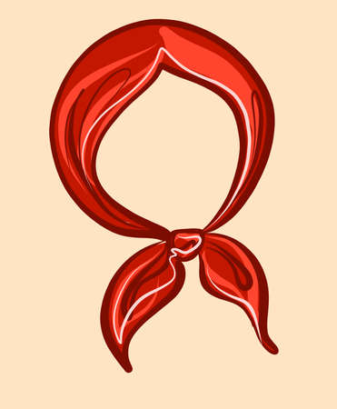 A red handkerchief tied under the chin on beigeのイラスト素材