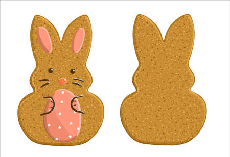 Gingerbread in the shape of an Easter bunny. Illustration. Vector on an isolated background.のイラスト素材