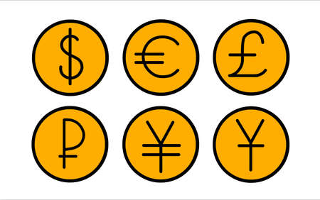 Icons set of 6 coins, monetary world signs.のイラスト素材