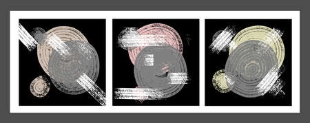 A set of abstract trendy minimalist graphic art compositions hand-painted with a brush. Dark black...