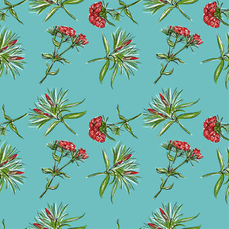 Seamless pattern. On a blue background, orange carnation flowers.の写真素材
