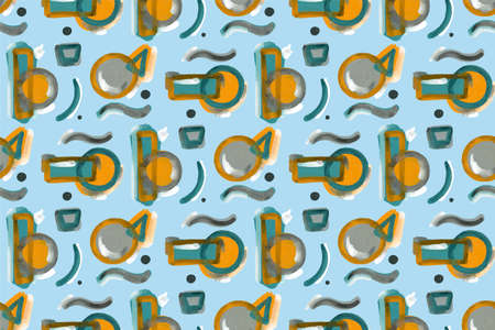 Seamless pattern, abstract geometry art. Circles are squares and triangles drawn with paint.