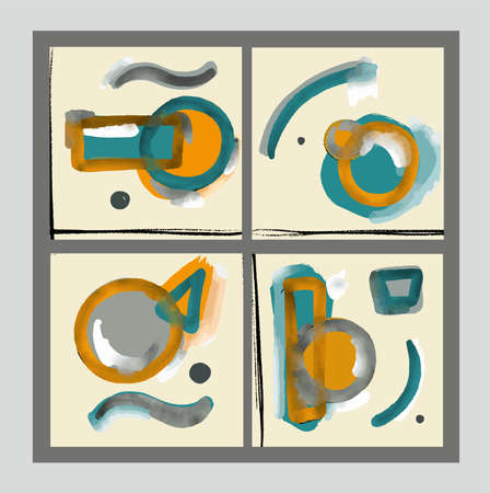 A set of square abstract paintings. Geometric minimalism.のイラスト素材