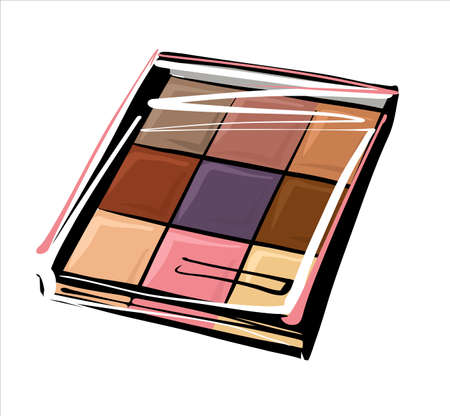 Modern square eye shadow palette, eye shadow layout, autumn palette. Illustration sketch by hand, live drawing.のイラスト素材
