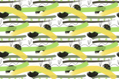 Seamless pattern. Art abstraction. The painting is in a simple trendy Scandinavian style with a textured effect. White light with green color.の写真素材