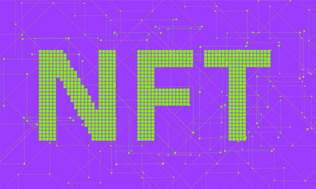 NFT letters on the background of the blockchain. Banner. The background is horizontal.のイラスト素材