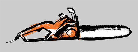 Garden equipment. Chain saw. Illustration in the style of careless sketch and scrapbooking.のイラスト素材
